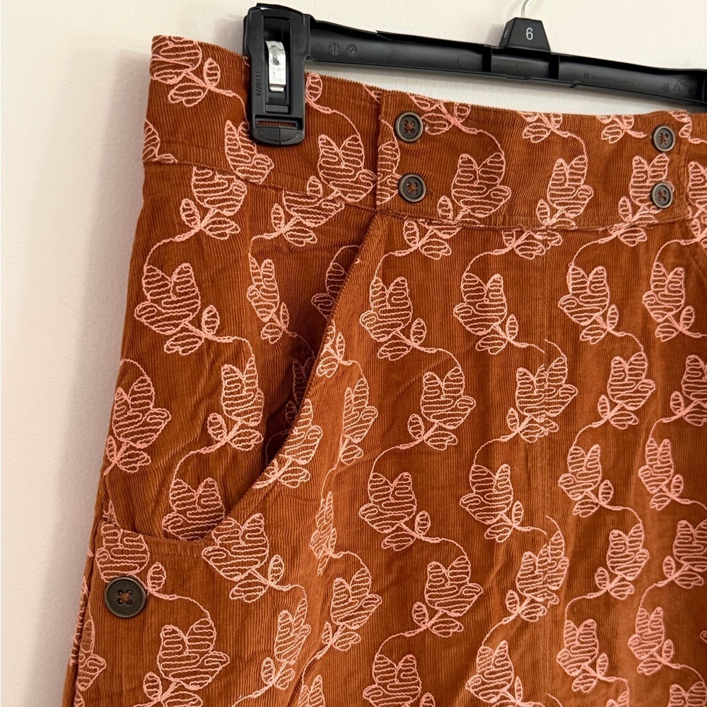 NWT Anthropologie Maeve Corduroy Mini Skirt Brown Floral Leaf Pattern Size 12 - Picture 4 of 10